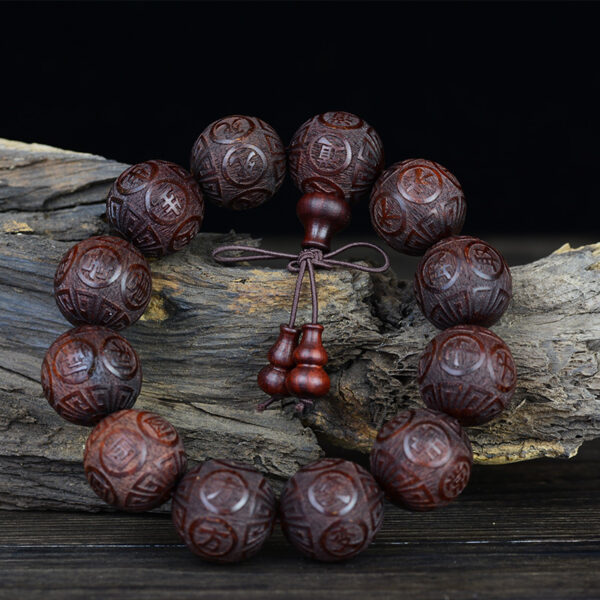 Twelve Mantra Floating Carved Rosewood Bracelet Red Sandalwood Men's Crafts Buddha Beads Rosary - Image 7