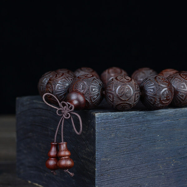 Twelve Mantra Floating Carved Rosewood Bracelet Red Sandalwood Men's Crafts Buddha Beads Rosary - Image 5