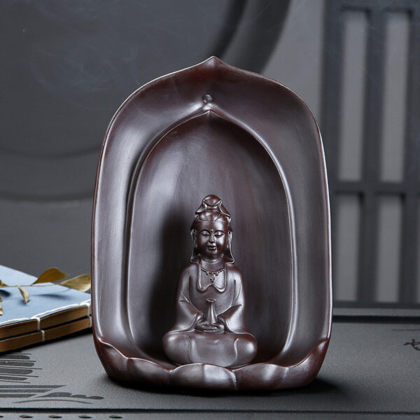 Guanyin Sitting Lotus Back Flow Incense Burner Ceramics For Buddha At Home - Image 4