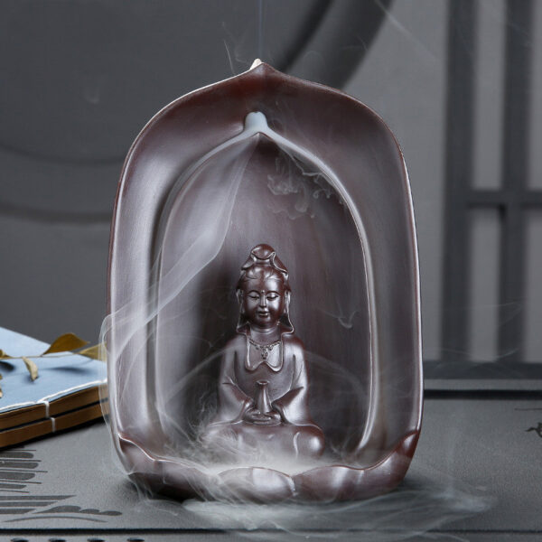 Guanyin Sitting Lotus Back Flow Incense Burner Ceramics For Buddha At Home - Image 5