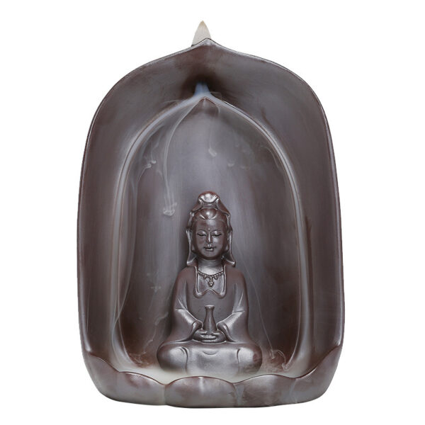 Guanyin Sitting Lotus Back Flow Incense Burner Ceramics For Buddha At Home - Image 2