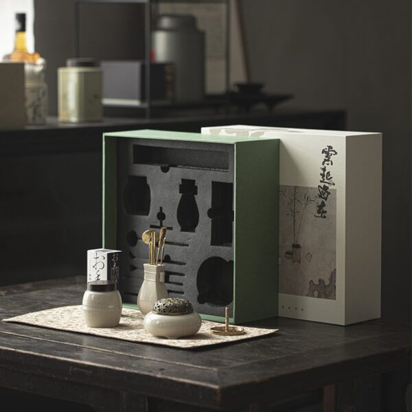 Chinese Style Grass And Wood Gray Censer Set Incense Burner Pure Copper Gift Box Tea Ceremony Utensils Ceramic Incense Burner - Image 2