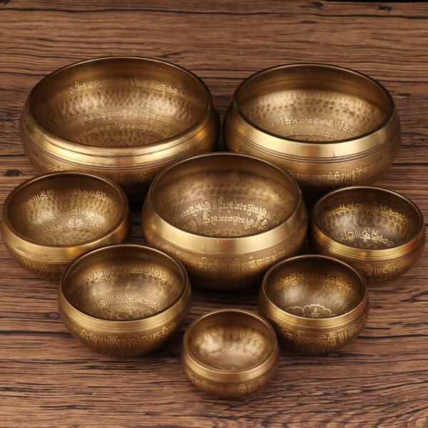 Tibetan Nepal Handmade Singing Bowls Set Buddha Mantra Design - Image 2