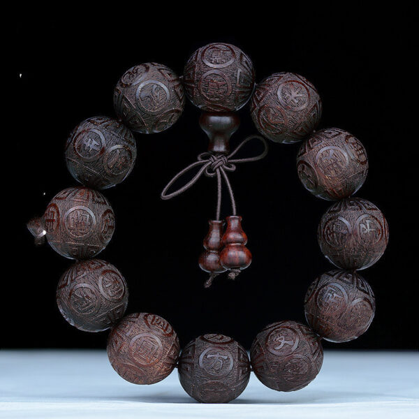 Twelve Mantra Floating Carved Rosewood Bracelet Red Sandalwood Men's Crafts Buddha Beads Rosary - Image 4