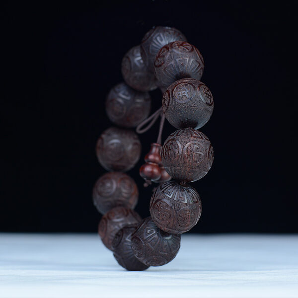 Twelve Mantra Floating Carved Rosewood Bracelet Red Sandalwood Men's Crafts Buddha Beads Rosary - Image 6
