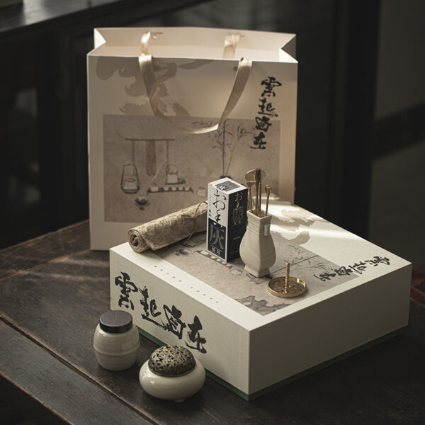 Chinese Style Grass And Wood Gray Censer Set Incense Burner Pure Copper Gift Box Tea Ceremony Utensils Ceramic Incense Burner - Image 5