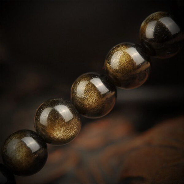 Natural Gold Obsidian Bracelet 108 Buddha Beads With Tibetan Silver Round Beads - Image 2
