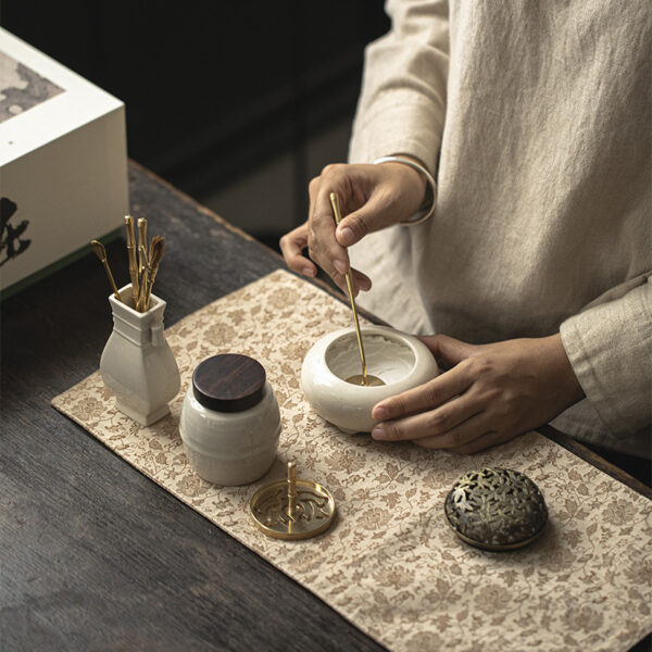 Chinese Style Grass And Wood Gray Censer Set Incense Burner Pure Copper Gift Box Tea Ceremony Utensils Ceramic Incense Burner - Image 4