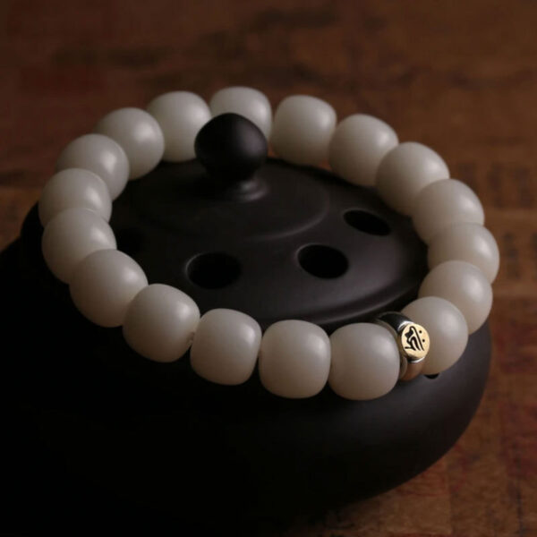 White Jade Bodhi Root Birth Year Buddha Beads Bracelet - Image 5