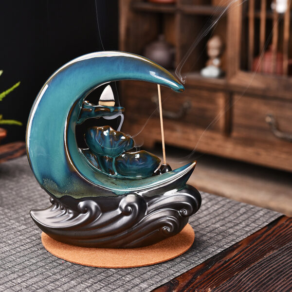 The Moon Backflow Incense Burner Holder Smoke Waterfall Incense Sticks Holder Home Decor - Image 2