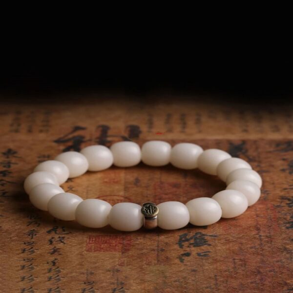 White Jade Bodhi Root Birth Year Buddha Beads Bracelet