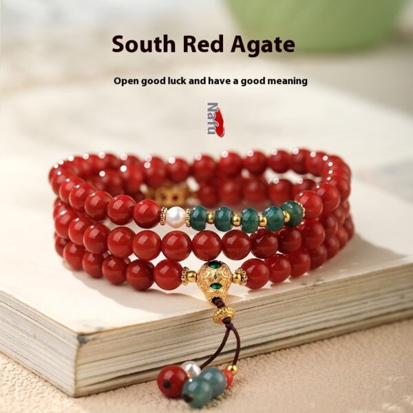 New Chinese Style Southern Red Agate Bracelet Three Ring Bracelet - Image 2