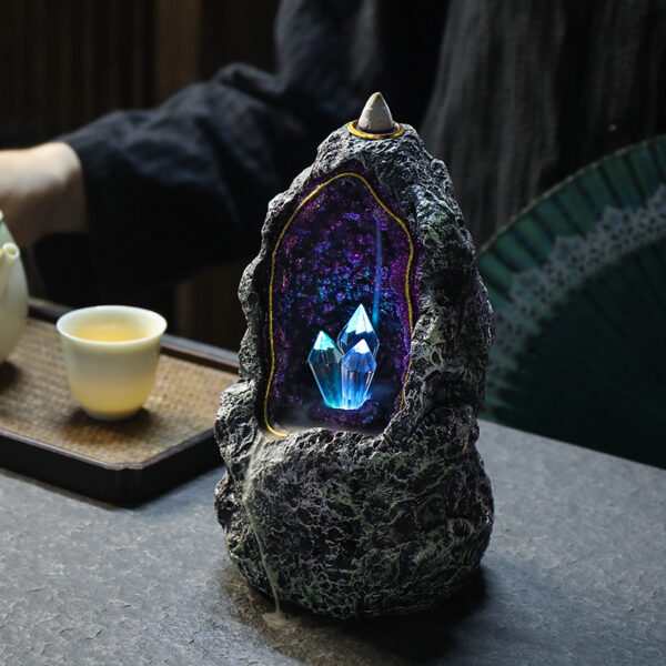 Creative Resin Backflow Incense Burner Crystal Cave LED Night Light - Image 2