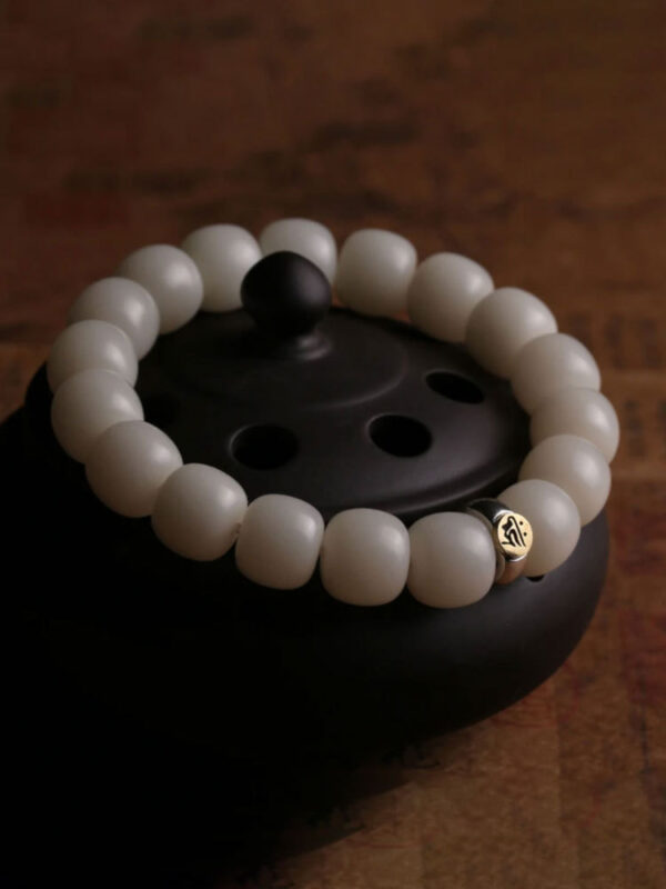 White Jade Bodhi Root Birth Year Buddha Beads Bracelet - Image 3