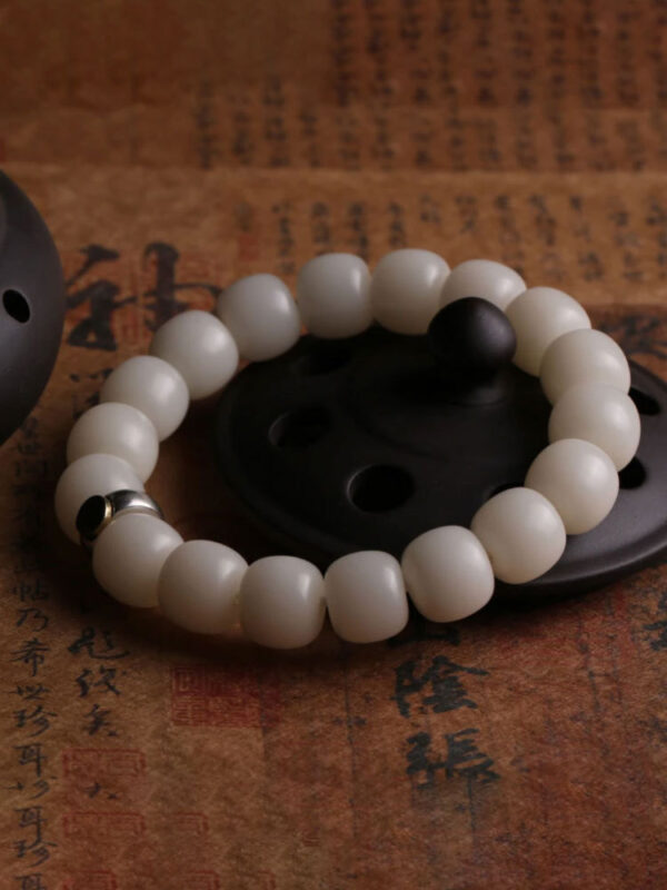 White Jade Bodhi Root Birth Year Buddha Beads Bracelet - Image 2